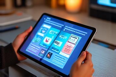 Un livre numérique interactif affiché sur une tablette.